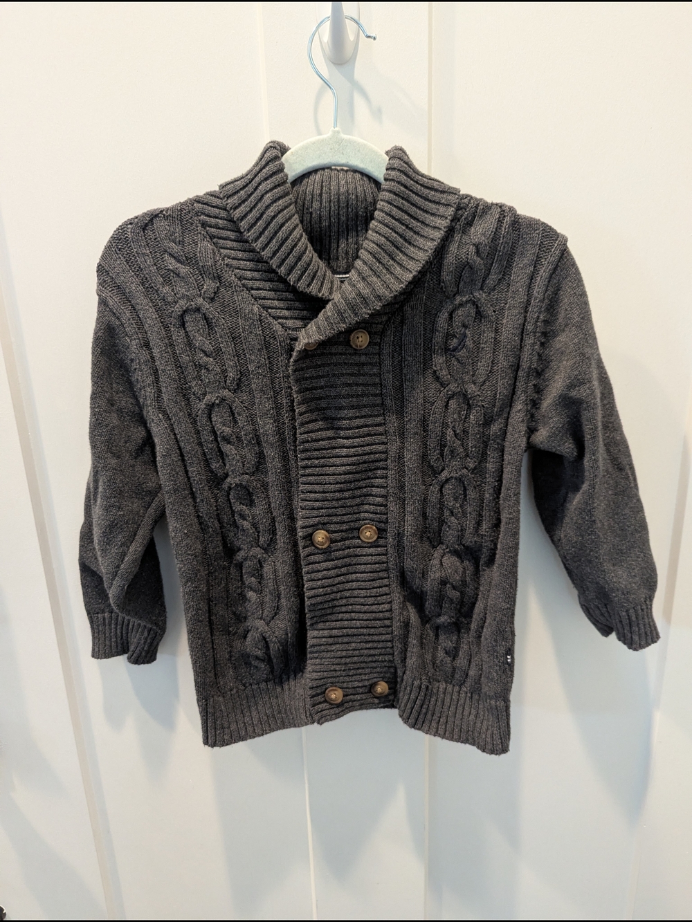 Nautica Boys Gray Shawl Collar Cable Knit Double-Breasted Jacket
